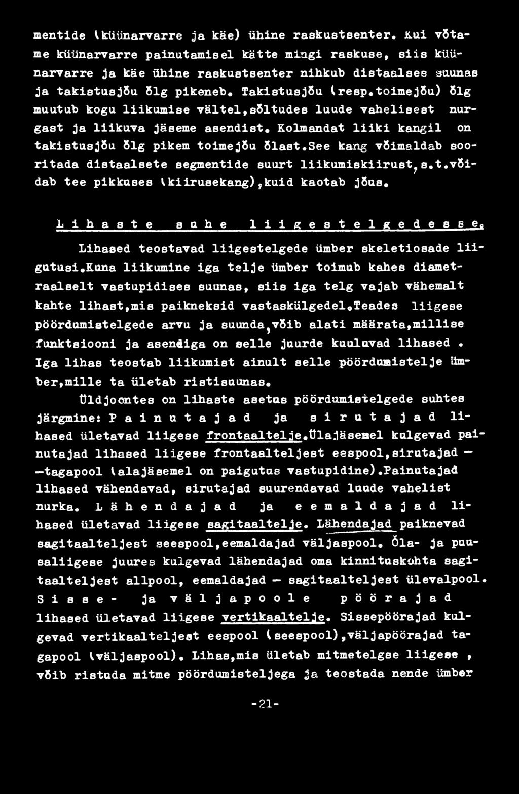 l i h a s t e s u h e l i i g e s t e l g e d e s s e,, Lihaeed teostavad liigestelgede ümber skeletiosade liigutusi.