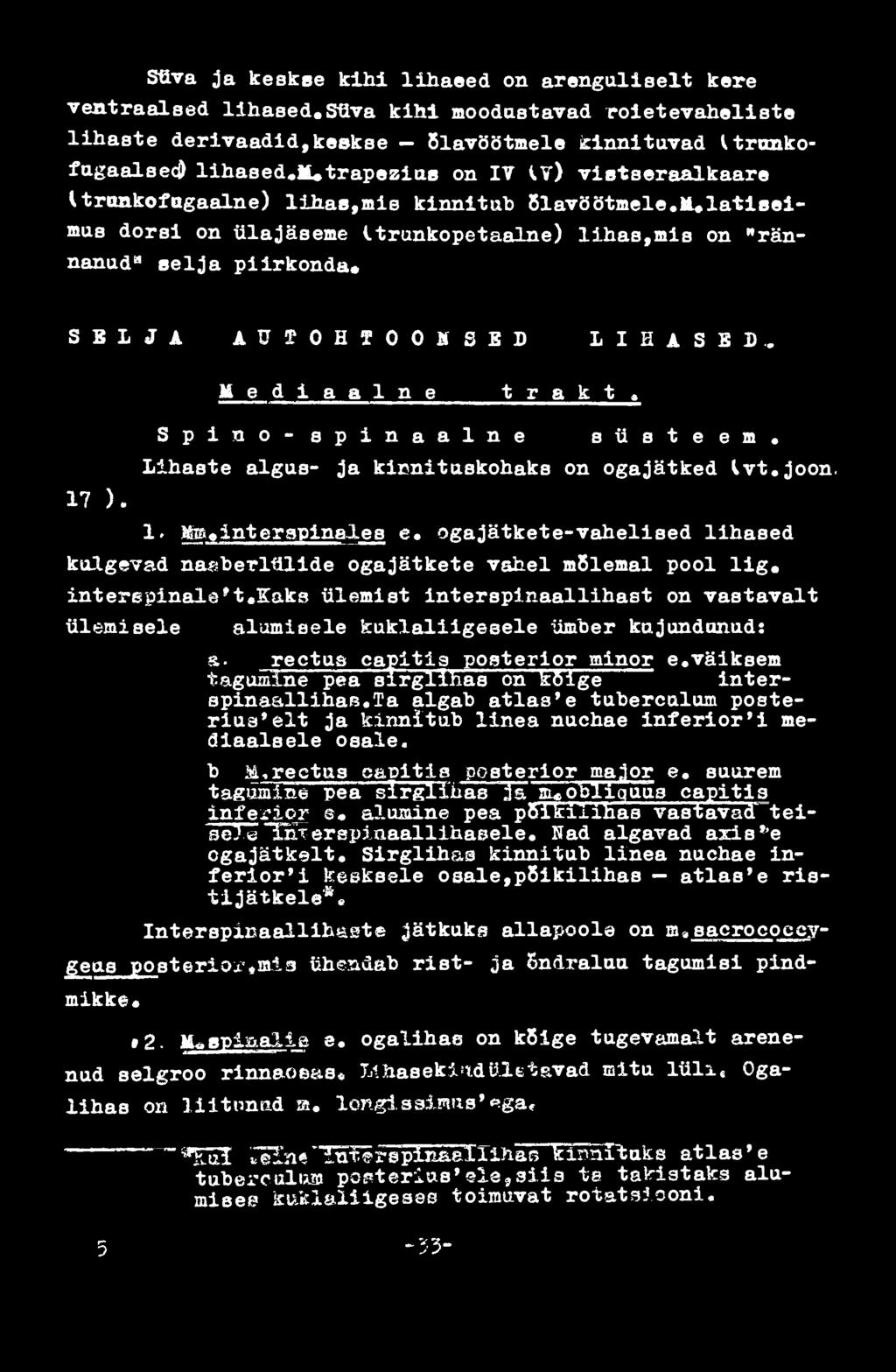 interspinals*t«kaks ülemiat interspinaallihast on vastavalt ülemisele alumisele kuklaliigeeele ümher kujundunud: s,. rectus capitis posterior minor e.