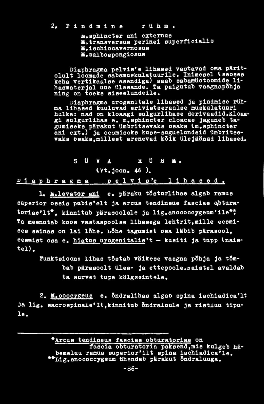 ш,sphincter cloacae jaguneb tagumiseks pärakut ümbritsevaks osake km,sphincter ani ext.) ja eesmiseks kuse-suguelundeid ümbritsevaks оsaks,millest arenevad kõik ülejäänud lihased.