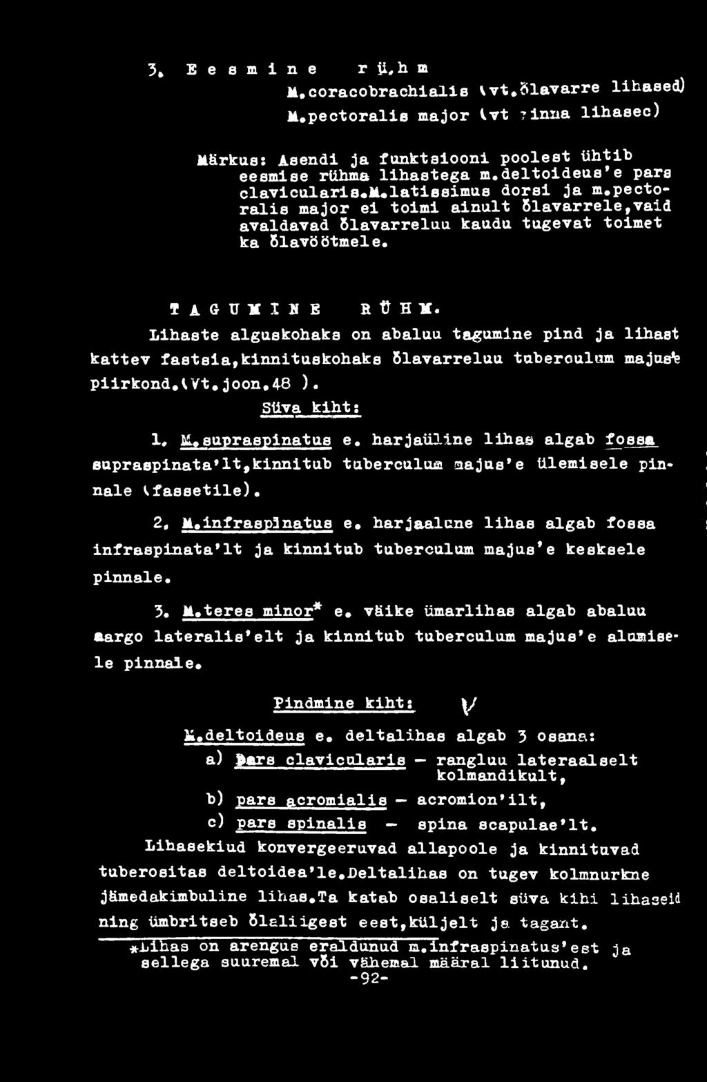 harjaalcne lihas algab fossa infraspinata'lt ja kinnitab tuberoulum majus*e kesksele pinnale. 3. M.teres minor* e.