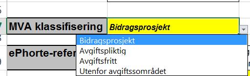 Totale prosjektkostnader skal tilsvare total finansiering (balansere). Prosjektet skal være riktig MVA-klassifisert. Det opereres med fire kategorier i opprettingsskjemaet.