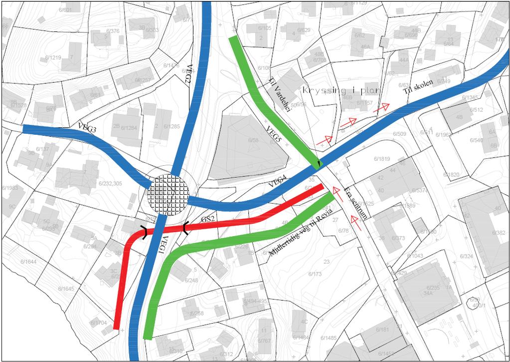 20 Alternativ 300B-Søndre alternativ: Figur 11 Alternativ 300B-Søndre alternativ Positive effekter: Bevarer Trekanten og Essoen Kulvert direkte inn i sentrum for gående og syklende Bensinstasjonen