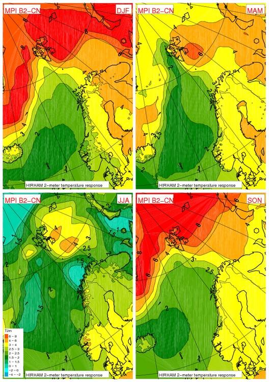 Projected change (degc) in