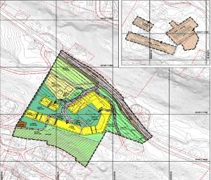 Figur 1: Plankart Figur 2: Illustrasjonsplan på at dette er noe høyere enn %BRA=60 som fremgår av bestemmelser til KPA2010.