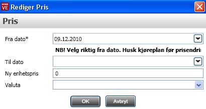 6.12 Pris Enhetspris NOBB prisindeks NOBB prisindeks er den prisen som brukeren tar utgangspunkt i når kostprisen for varen skal beregnes. Nettopris skal IKKE brukes.