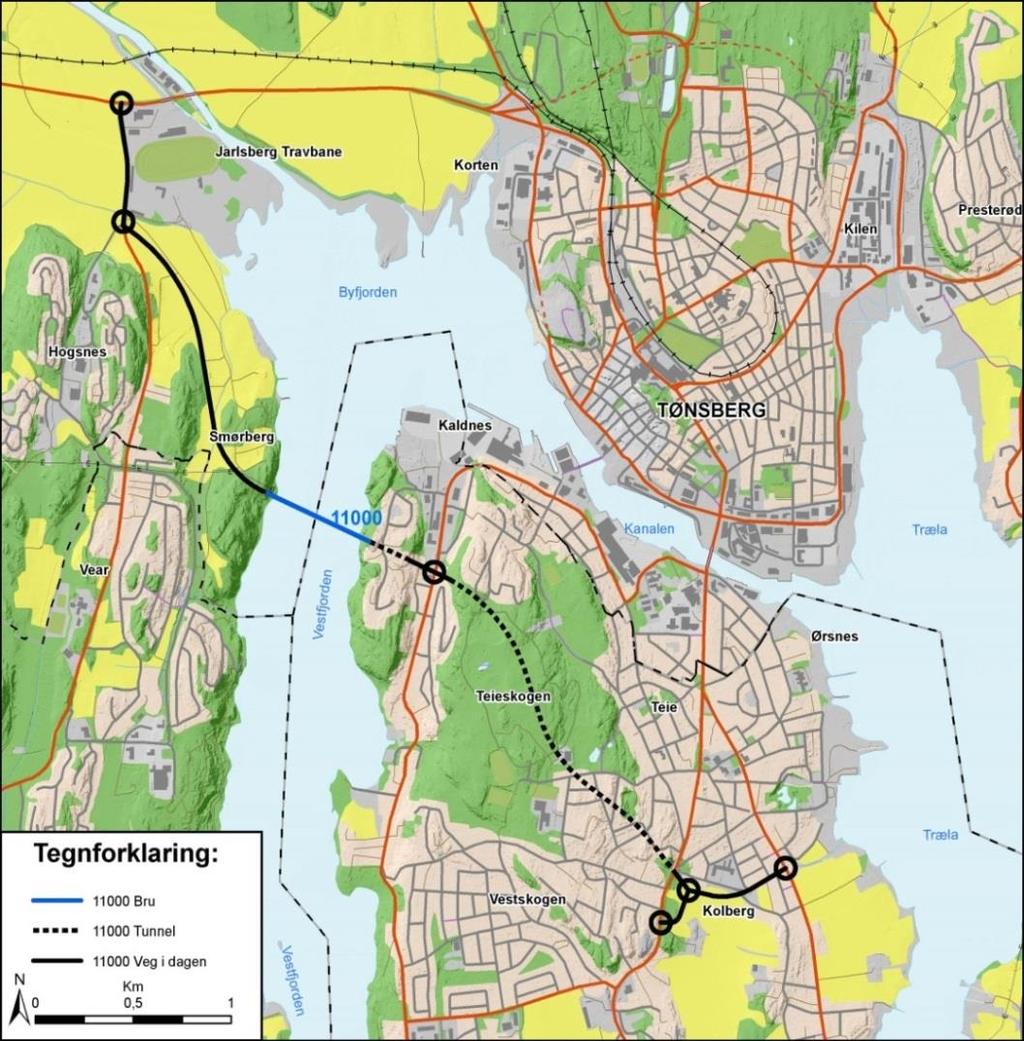 1 INNLEDNING Statens vegvesen Region sør planlegger ny fastlandsforbindelse fra Nøtterøy og Tjøme. Aktuelle traséer er vist på oversiktskartet tegn. nr. 101.