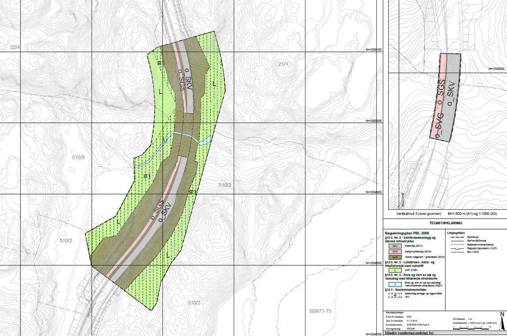 Endring i reguleringsplanens plankart: Figur 5 Endret plankart for vertikalnivå 2 og 3, på grunnen og over grunnen.