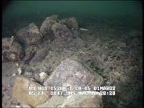 Bilder av bunnen på 46,4 (venstre) og 47,9 m dyp (høyre) i transektet på stasjon ROV 5. 50 62,9 m. Svakt skrånende steinbunn med vanlig/dominerende grad av sedimentering (Figur 44 og Figur 45).