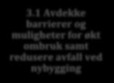 2 Økt ombruk og materialgjenvinning av innvendige konstruksjoner og produkter 3.3 Økt ombruk av fasader og bæresystemer 3.2.1 Meste egnede produktgrupper 3.2.2 Kartleggingsprosessen 3.2.3 Veileder for økto ombruk 3.