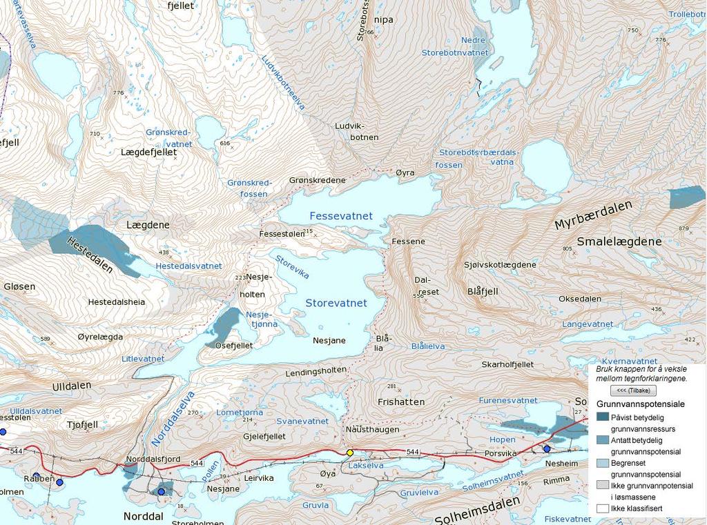 19 3.3 Grunnvatn 3.3.1 Dagens situasjon NGU sin database GRANADA viser at det ikkje er registrert grunnvatnressursar i eller langs Grønskredelva eller Ludvikbotneelva.