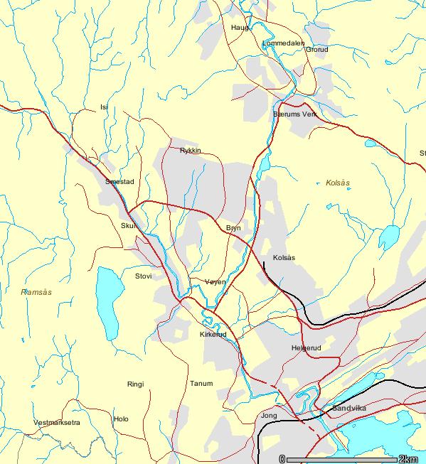 Over: Detaljkart over plassering av stasjoner i nedre del av Isielva, Lomma og andvikselva.