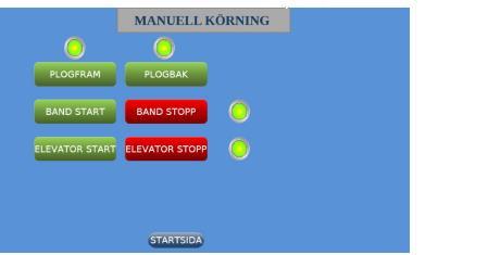 Manuell : Manuell kjøring kan gjennomføres fra denne siden. Antall funksjoner kan variere etter type anlegg.