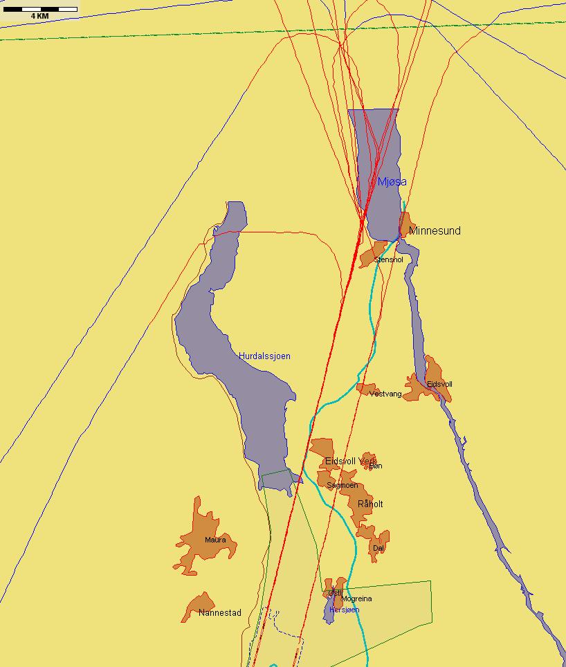 Jetflylandinger fra nord med lav høyde nord for N 60 30 00 Figur 9.