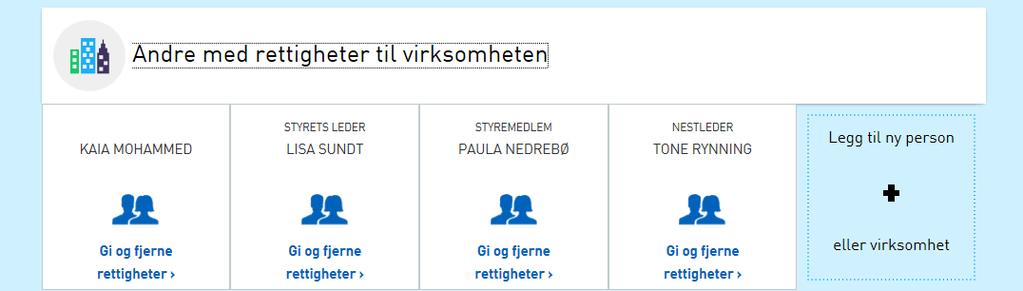 4. Gi tilganger 1. Daglig leder for verkstedet eller kontrollorganet logger inn i Altinn 2. Daglig leder velger å representere sitt verksted eller kontrollorgan ved innlogging.