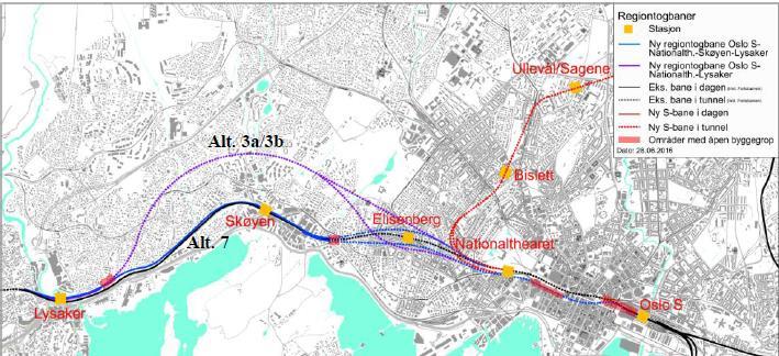 Vurderte løsninger Trasé mellom Oslo S og Nationaltheatret følger prinsipper fra anbefalingen i KVU Oslo-Navet To løsninger mellom Nationaltheatret og Lysaker -