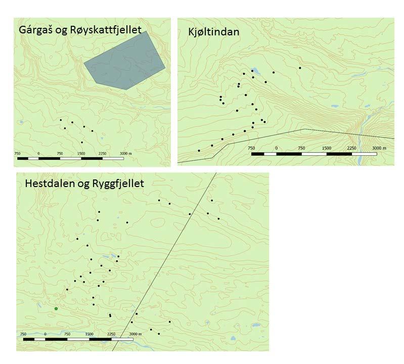 54 Figur 3.3.3 B) Planlagte lokaliteter for bur ved snøleier (i.e. oppsett med to mindre bur).