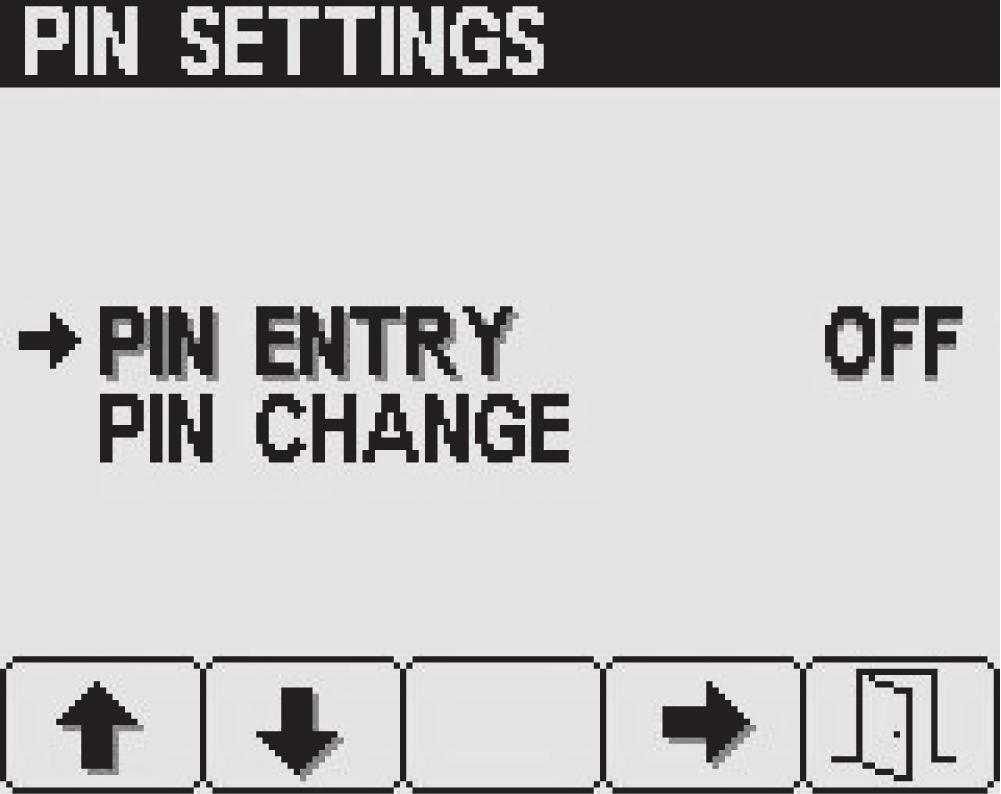 Endre PIN-innstillinger konfigurere krav for angivelse av PIN-kode 1. Trykk på knapp 1 eller 2 for å velge alternativet ANGI PIN (Figur 25). 3. Trykk på knappene 1 til 4 for å angi PIN-koden.