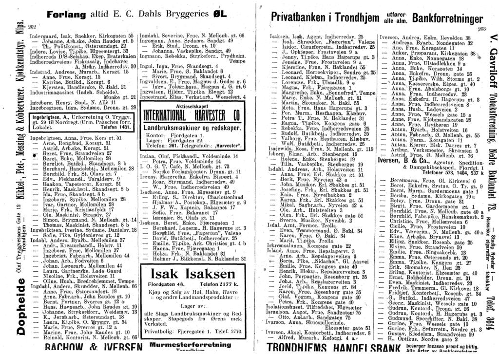 c g=u 202 = (=9 <» Jad.± 3 n 2 "S j: a FrEang aitid E. C. Dahls Bryggeries ØL Indergaard, Isak, Snekker, Kirkegaten 55 Jhanne, Arb.ske, Jha Eaudes gt. 5 Th., Plitiknst., Østersrandsgt.