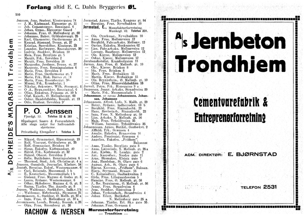 Frlang altid E. C, Dahls Bryggeries ØL c iw f- < s w a ; 5 x c 210 Jenssen, Jens, Student, Klstergaten 74 J. M., Kjøtøaand, ELgesæter gt. 11 Jb, Cementstøper, Rønningsl. 6 Jhan, Gymn., Elgesæter Gaa.