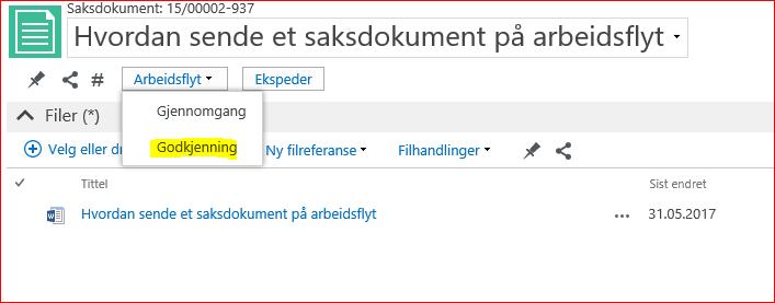 Arbeidsflyt i Public360 godkjenning og gjennomgang UiS 2017 Innhold Hvordan sende et saksdokument på arbeidsflyt... 1 Sende et dokument til godkjenning:... 1 Sende et dokument til gjennomgang:.