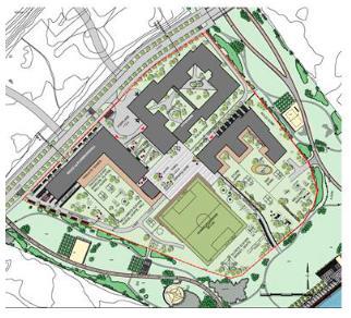 En 5-parallell barneskole for 980 elever på maks 12.000m2 plassert i felt A. Skolen er vist i 5 etasjer. En barnehage for 300 barn på maks.4.400m2 BRA plassert i felt.