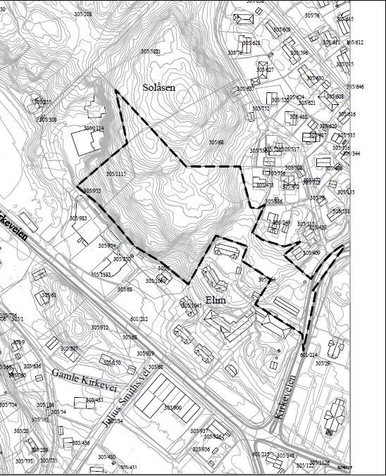 7 (12) 1.5 Planavgrensning Figur 4 forslag til plangrense Planforslaget tok i første omgang for seg et mindre område nær opp mot de nyetablerte leilighetsbyggene i nordvest.