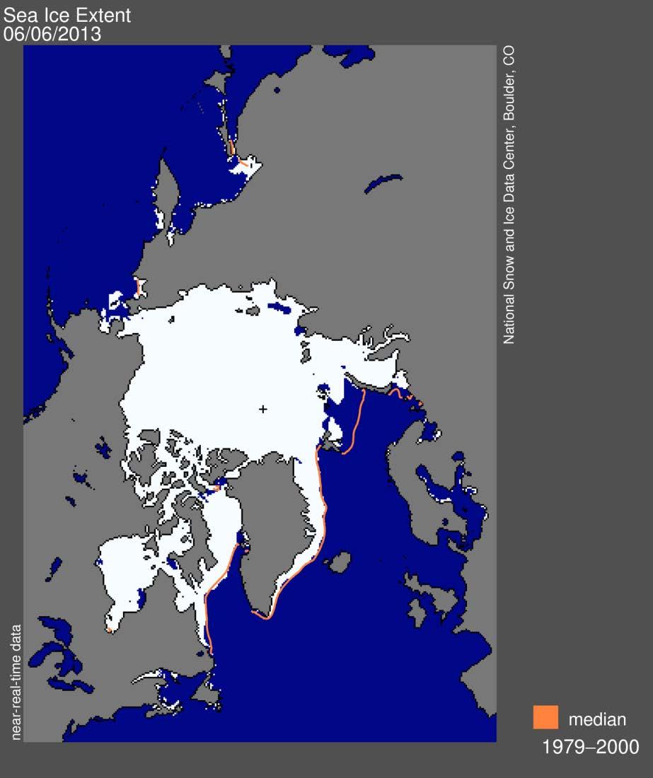 Noen observasjoner av virkninger Den gjennomsnittlige årlige havisutbredelsen i Arktis har minket med 3,5 til 4,1