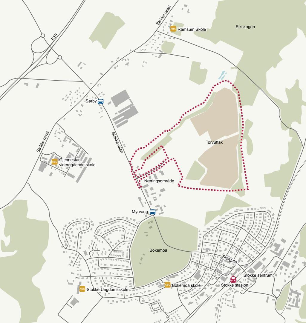 Beskrivelse av dagens situasjon Planområdet måler ca. 430 daa og omfatter deler av næringsområdet på Sundland.