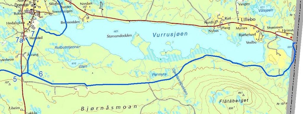 Løype nr. 6: Vurrusjølia (Løypekryss løype nr 5, 6, 7) Riksgrense Snøskuterløype nr.6 starter fra Vurrusjølia (Løypekryss løype nr.