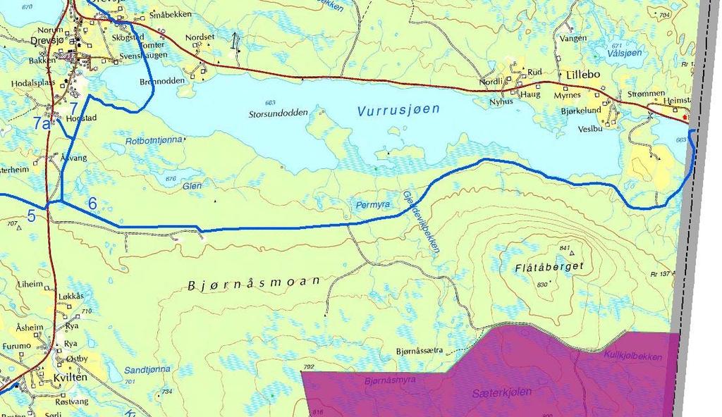 Verneområde Ingen konflikt. Snøskuterløypeforslaget ligger ca. 2 km nord for Kvisleflået og Hovdlia naturreservat.