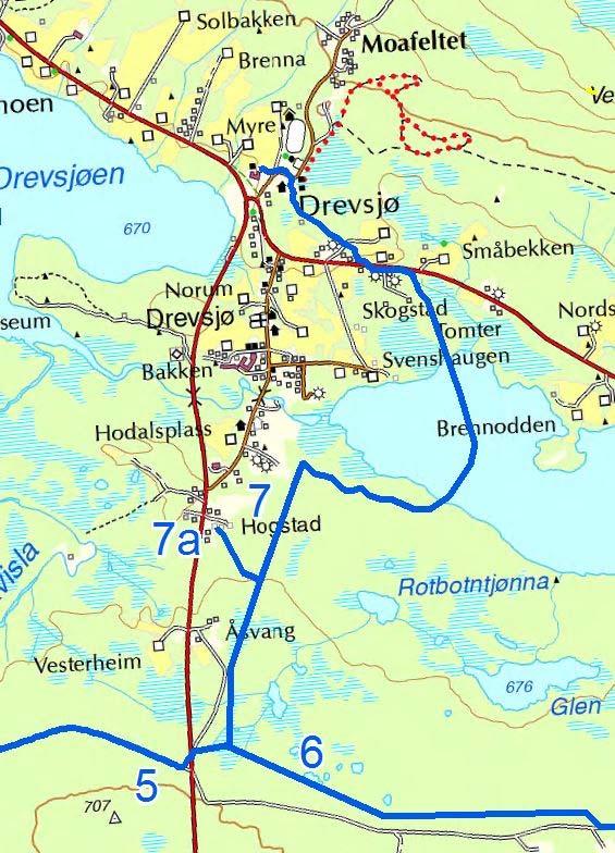 Løype nr.7: Vurrusjølia (Løypekryss løype nr 5, 6, 7) Drevsjø sentrum Snøskuterløype nr.7 starter fra Vurrusjølia (Løypekryss løype nr. 5, 6, 7), og går til Drevsjø sentrum. Løype nr.