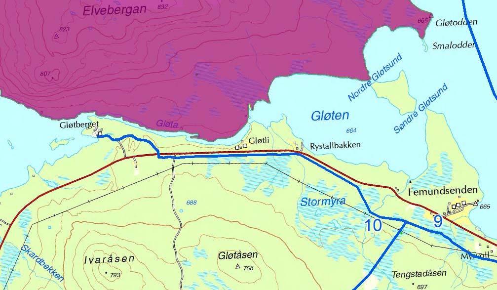 10: Femundsenden til Gløtberget er totalt ca 4,5 km.