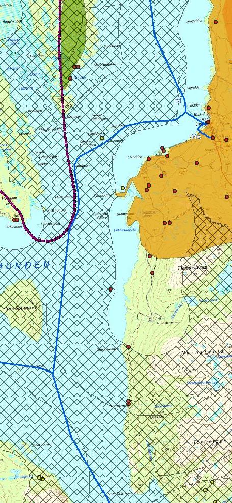 Ved Elgå går foreslått skuterløype inn i område