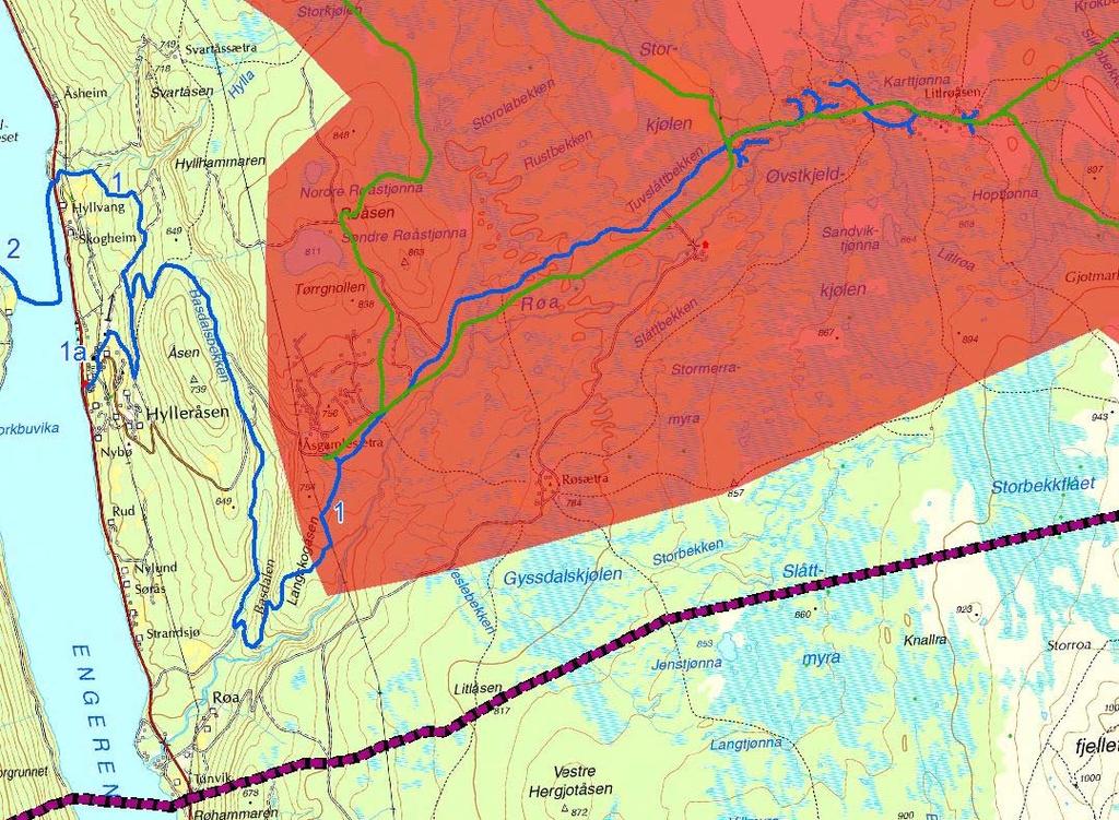 Friluftsliv Snøskuterløype nr. 1 går inn i friluftsområde verdsatt med verdi A svært viktig. Foreslått skuterløype vil gå parallelt med skiløype, og krysse skiløype. Dette kommer fram av kart under.