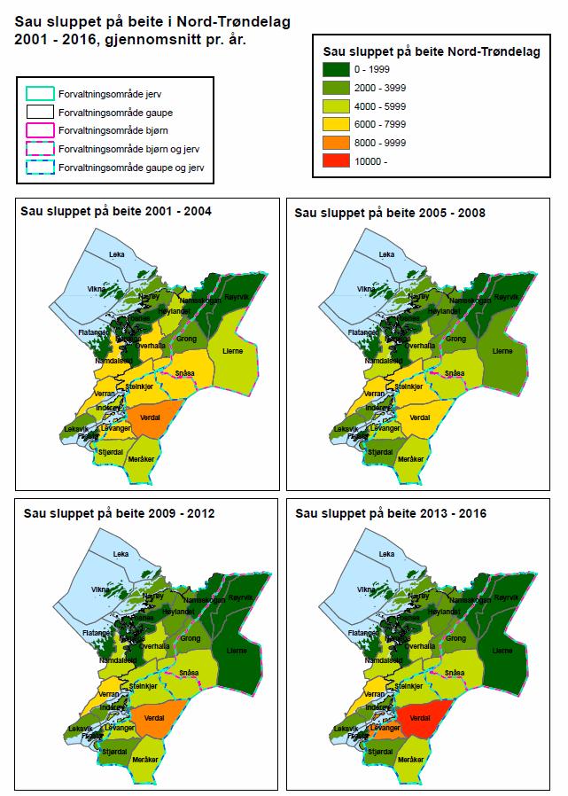 Fig. 8: Sau sluppet på beite i Nord-Trøndelag 2001 2016 gjennomsnitt