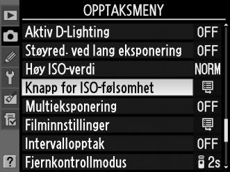 Automatisk ISOfølsomhetskontroll (Kun eksponeringskontroll P, S, A og M) Hvis På er valgt for Knapp ISO-følsomhet > Auto. ISO-følsomhetsktrl.