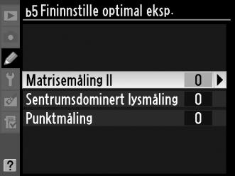 b4: Måleo. for sentr.dom. lysm. G-knapp A Meny for egendefinerte innstillinger Ved beregning av eksponering gir sentrumsdominert lysmåling størst prioritet til en sirkel i midten av bildeområdet.