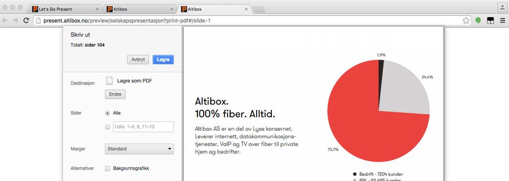 Lage PDF-fil av presentasjoner Chrome har støtte for produksjon av PDF-filer direkte i