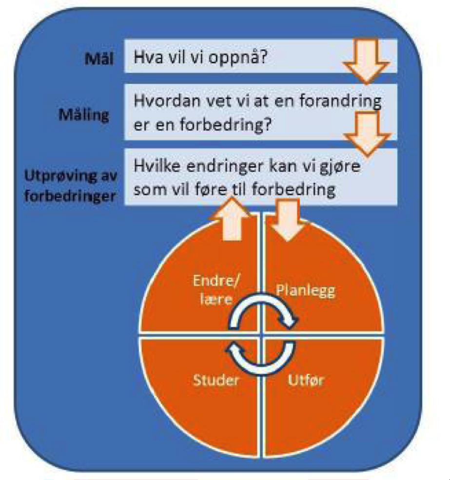 FORBEDRING I PRAKSIS Forbedringsarbeidet i læringsnettverket tar utgangspunkt i Demings sirkel (1986), også kalt PDSA sirkelen (Plan, Do, Study, Act).