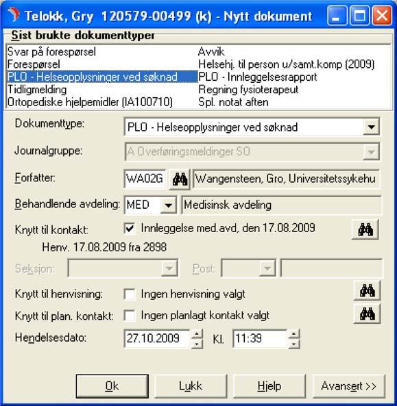 Helseopplysninger ved søknad Meldingen «Helseopplysninger ved