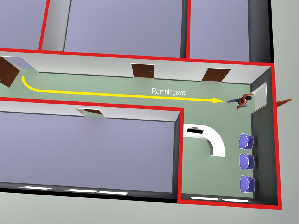 11-14 Figur 1: Små vaktrom/resepsjoner kan inngå som del av rømningsvei.