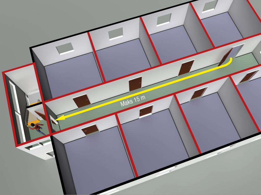 11-14 Figur 2: Avstand fra dør i branncelle til nærmeste trapp eller utgang til