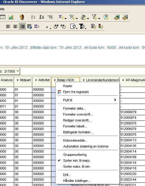 Tips og triks i Discoverer Plus (5/10) Sortering 2.