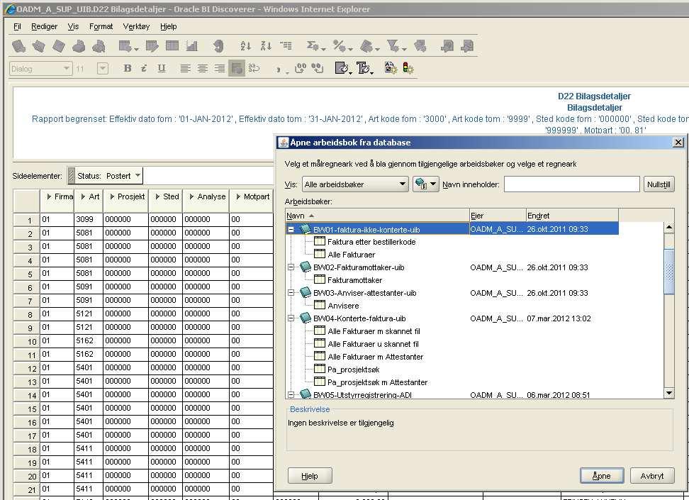 Fakturamottaker, BW03 Anviser attestanter, BW04 Konterte-faktura-uib, BW05 Utstyrregistrering