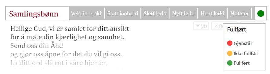 MERK! Dra og flytt: Du kan dra og slippe et ledd i treet for å flytte det til en annen plass i gudstjenesten.