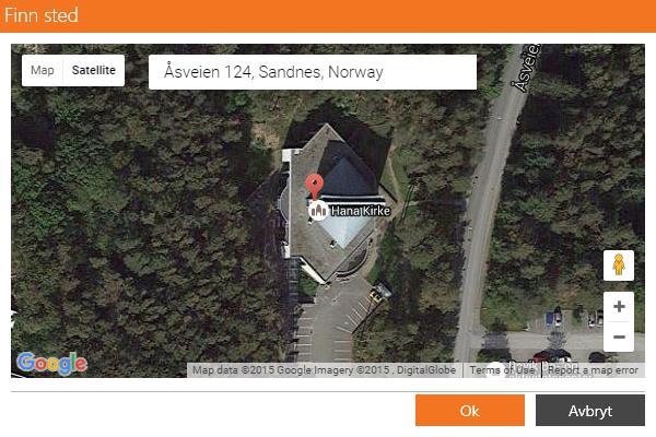 Du kan finjustere posisjonen ved å flytte på «pin» i kartet. Klikk «OK».