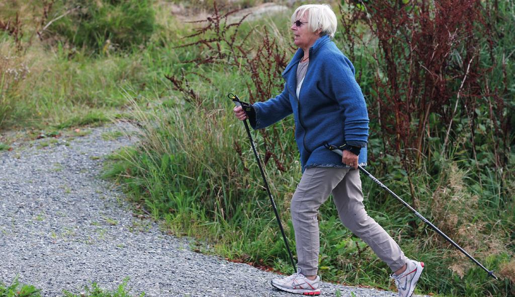 Trening med staver Trening av mage Trening av bein Stavgang Planken Knebøy Med rett teknikk, vil du med stavgang