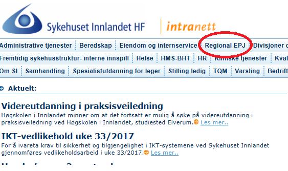 Informasjonskanaler Følg Regional EPJ på Intranett Regional EPJ på Internett På Sykehuset Innlandets intranettside kan du i tillegg til temabaserte opplæringsdokumenter, hente