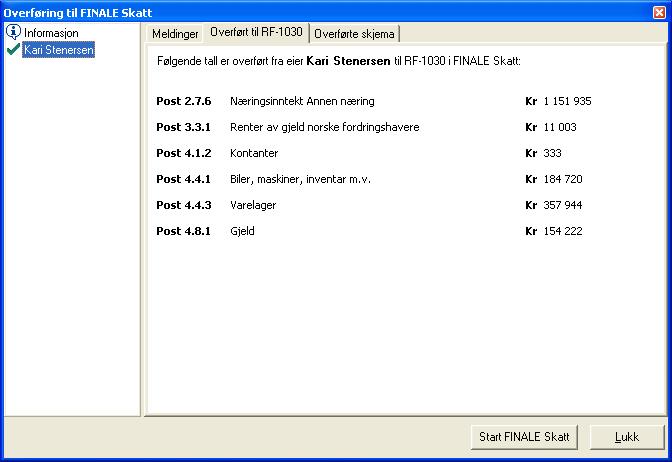 Kap. 6 Overføring fra FINALE Årsoppgjør til FINALE Skatt Side