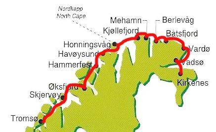 Mulighet for tur til Nordkapp. Lofoten og Vesterålen (sydgående på dagtid) Harstad (08.30) Stamsund (21.